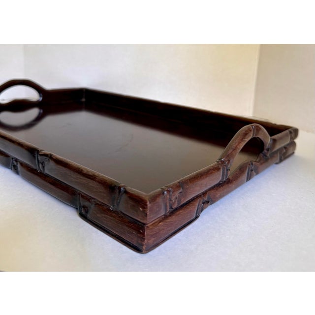 1930's Chinese Carved Rosewood Faux Bamboo Handled Tray For Sale In Los Angeles - Image 6 of 12