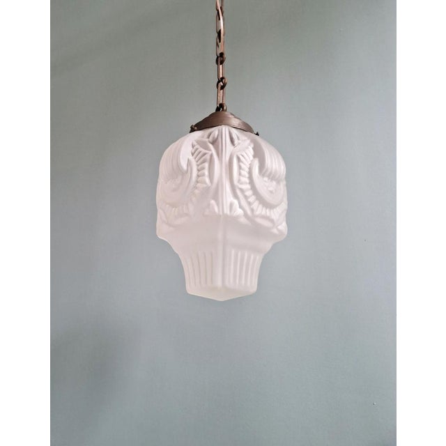 Bauhaus Art Deco Pendant Light in Frosted Clear Glass, 1920s-1930s For Sale - Image 3 of 18