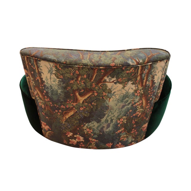 Brown Mid-Century Modern Green and Forest Motif Curved Sofa and Armchair, France, Set of 2 For Sale - Image 8 of 15