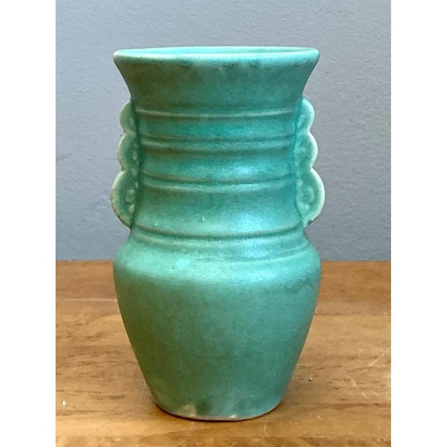 Vintage Turquoise Ceramic Pottery Vase For Sale In West Palm - Image 6 of 12