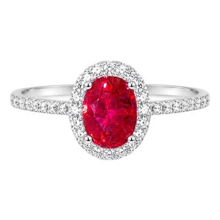 Mid 20th Century 14k White Gold Ruby Diamond Solitaire Cocktail Ring Estate, Size 7.25 For Sale