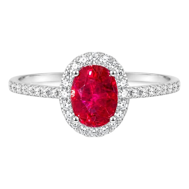 Mid 20th Century 14k White Gold Ruby Diamond Solitaire Cocktail Ring Estate, Size 7.25 For Sale