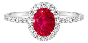 Mid 20th Century 14k White Gold Ruby Diamond Solitaire Cocktail Ring Estate, Size 7.25