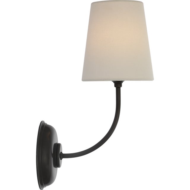 Thomas O'Brien for Visual Comfort Signature Vendome 16" Cordless Single Sconce in Bronze with Linen Shade For Sale In Houston - Image 6 of 12