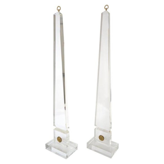 1970s Maison Jansen Maison Charles Style Obelisks in Lucite and Brass - a Pair For Sale - Image 13 of 13