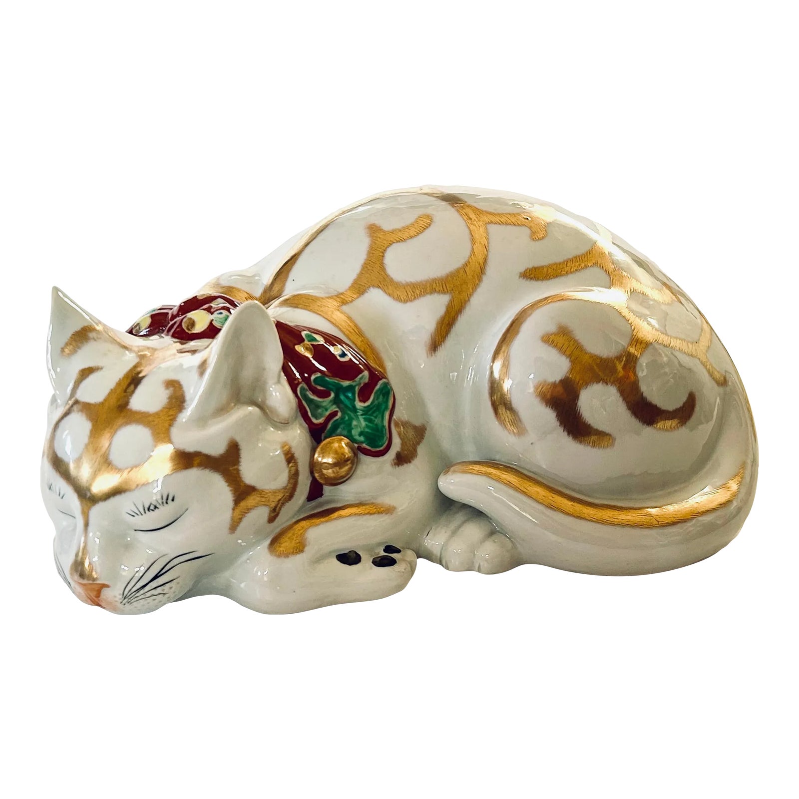 Large Japanese Kutani Porcelain Sleeping Cat Chairish
