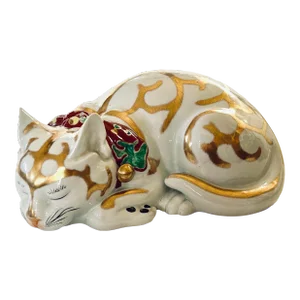 Large Japanese Kutani Porcelain Sleeping Cat
