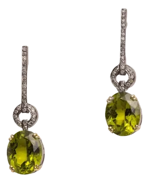 Faceted Peridot and Diamond Drop Earrings