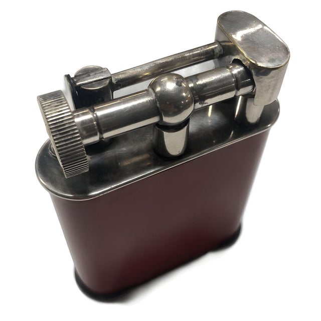 1920s 1920 Red Enamel Lift Arm French Table Lighter For Sale - Image 5 of 7