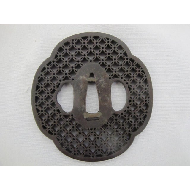 Iron Tsuba Japanese Edo Era Sword Guard Very Fine Mitsu-Ura Fishnet Design For Sale In Portland, OR - Image 6 of 8