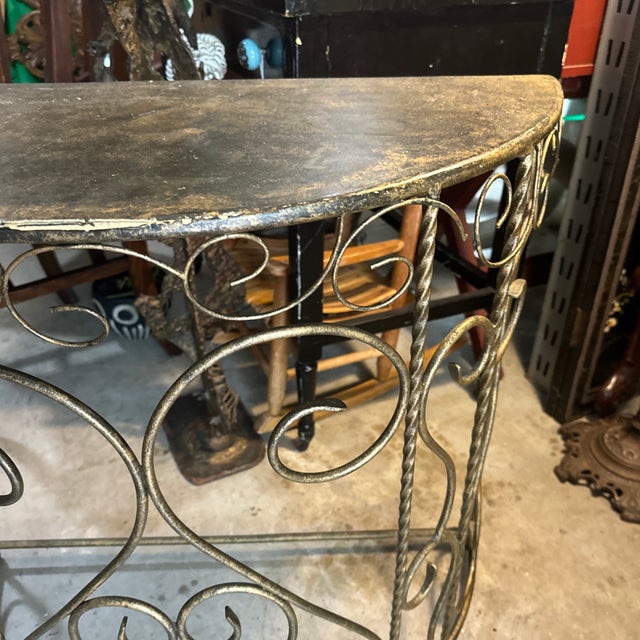 Metal Vintage Metal Demilune Detailed Console Table For Sale - Image 7 of 10