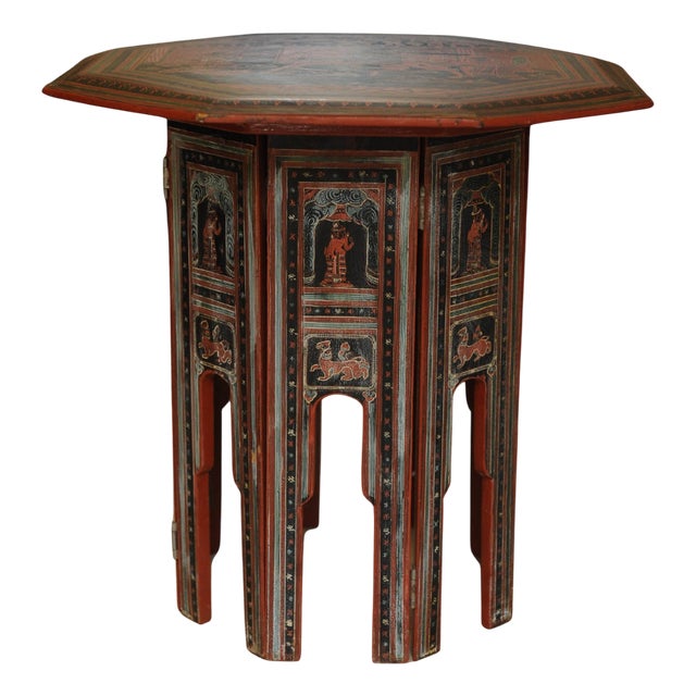 Victorian Folding Tea Table with Paintings, 1890s For Sale