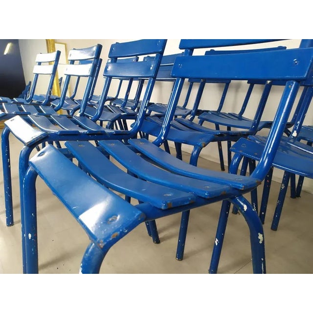 Blue Metal Dining Chairs, Set of 14 For Sale - Image 17 of 18