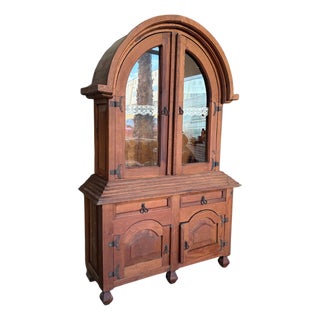 Early 20th Century Rustic Cabinet or Cupboard in Solid Oak with Glass Front For Sale