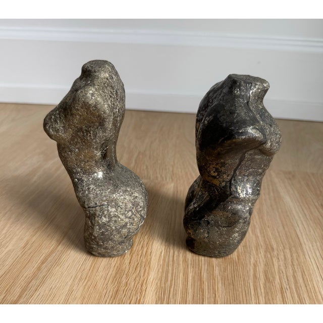 Pair of Solid Pyrite Male & Female Torso Sculptures / Bookends For Sale In Chicago - Image 6 of 8