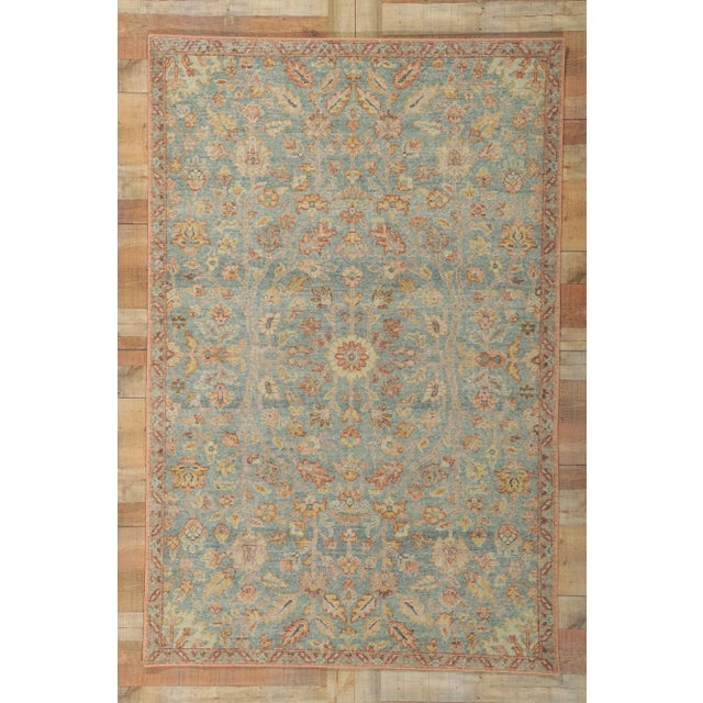 Cerulean Distressed Rug With Modern Vintage Style, 05'03 X 07'11 For Sale - Image 8 of 9