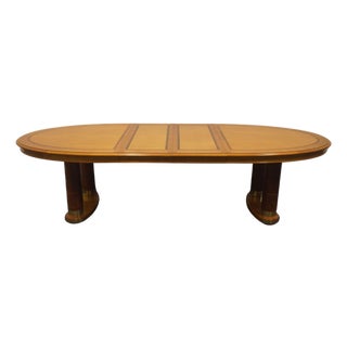 Stanley Furniture Banded Burled Wood Blonde Contemporary Modern 110" Oval Double Pedestal Dining Table 454-11-136/236 For Sale