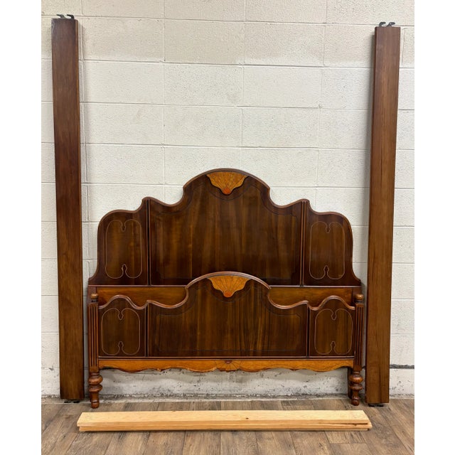 This is a rare and absolutely stunning vintage Art Deco or Art Nouveau style full-size low poster cannonball bed, believed...