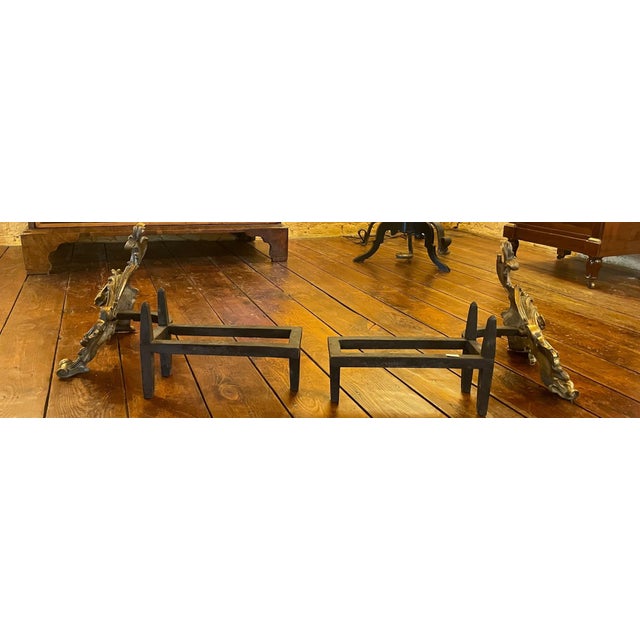 Goldenrod 19th Century Luigi XC Bronze Andirons, Set of 2 For Sale - Image 8 of 9