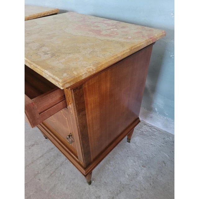 Louis XVI Bedside Tables with Marble Top, Set of 2 For Sale - Image 11 of 12