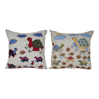 Embroidered Suzani Turtle Pillow Cover - A Pair For Sale