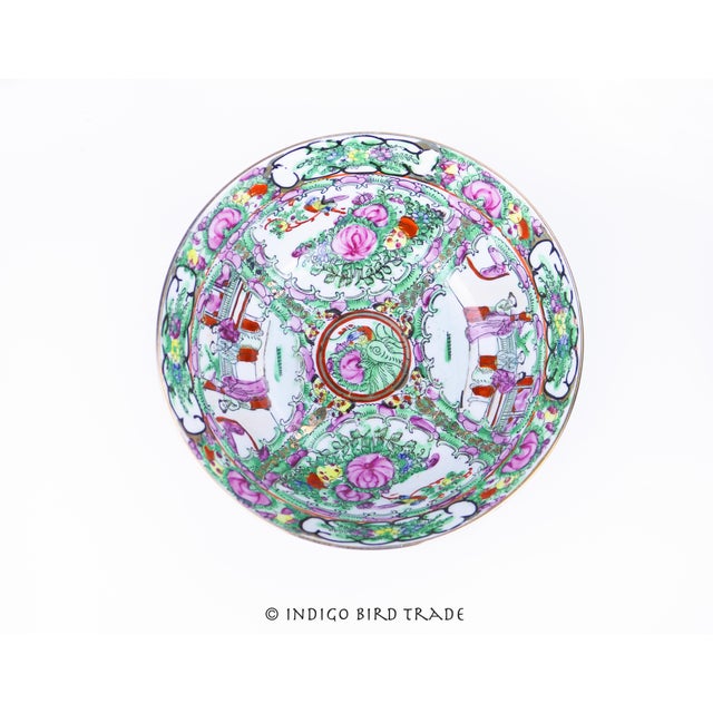 Vintage Chinese Rose Medallion Famille Rose Enameled Porcelain Bowl For Sale In Greenville, SC - Image 6 of 9