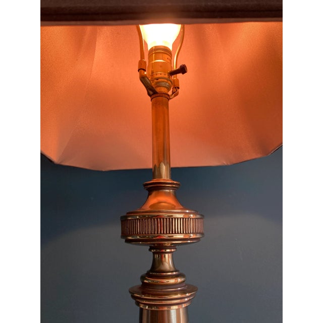 Mid-Century Stiffel Brass Table Lamp With Black Shade For Sale In Oklahoma City - Image 6 of 8