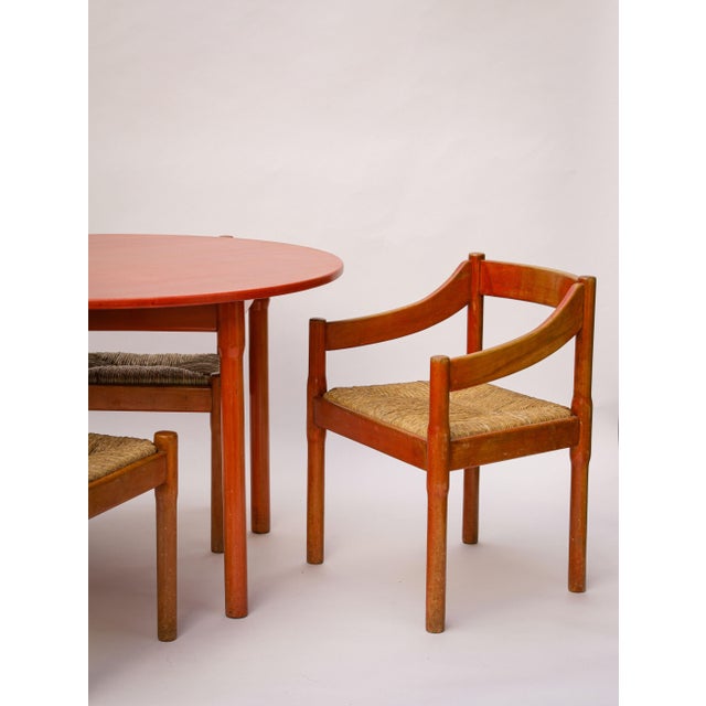 Cassina Red Carimate Dining Table and Chairs by Vico Magistretti for Cassina, 1960s, Set of 5 For Sale - Image 4 of 10