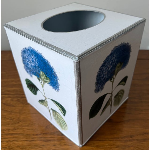 Tole Decoupage Hydrangea Wastebasket & Tissue BoxMarye Kelley Chairish