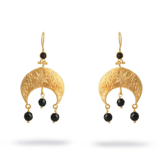 Mystic Moon Onyx Dangle Gold Earrings, A Pair For Sale - Image 10 of 10