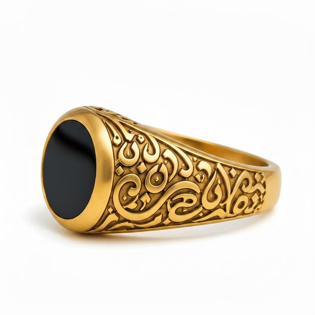 Arabic Calligraphy Black Onyx Signet Ring for Men. Diwani Calligraphy Men’s Ring Silver. Arabic Calligraphy Black Onyx...