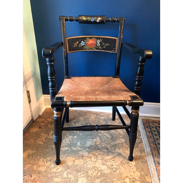 Antique Hitchcock Style Arm Chair With Rush Seat Chairish
