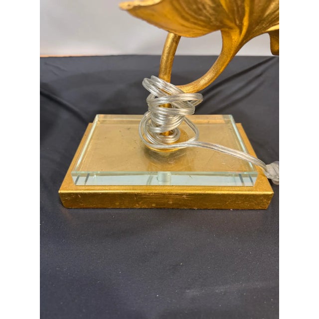 Metal Late 20th Century Pair of Gilt Bronze Ginkgo Leaf Table Lamps With Shades For Sale - Image 7 of 13