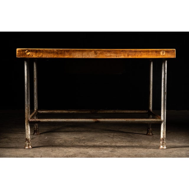Industrial Vintage Butcher Block Table With Drawer For Sale - Image 3 of 6