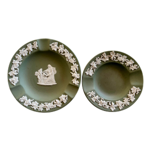 Set of 2 Vintage Wedgwood Sage Green Jasperware Plates, Made in England