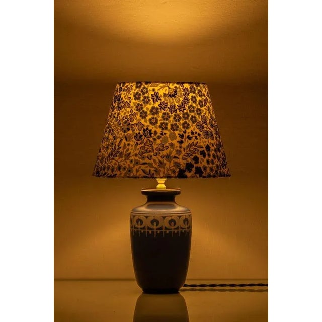 Vintage Blue and White Ceramic Table Lamp with New Liberty London Lampshade For Sale - Image 10 of 12