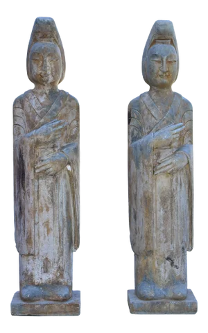 19th Century Stone Court Lady Statues - a Pair