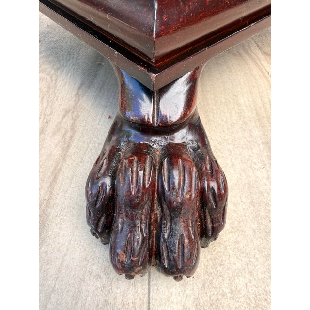 Wood Mid-Century Regency Revival Paw Foot Ottoman in Tiger Upholstery For Sale - Image 7 of 11