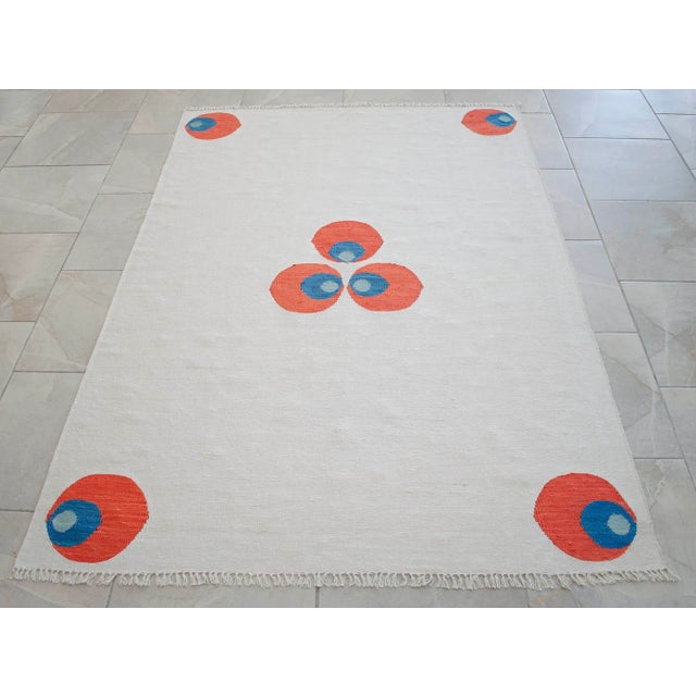 Turkish Silk Rug Kilim Hand Woven Chintemani Motif Oushak Area Rug - 4′3″ × 6′4″ For Sale - Image 15 of 18