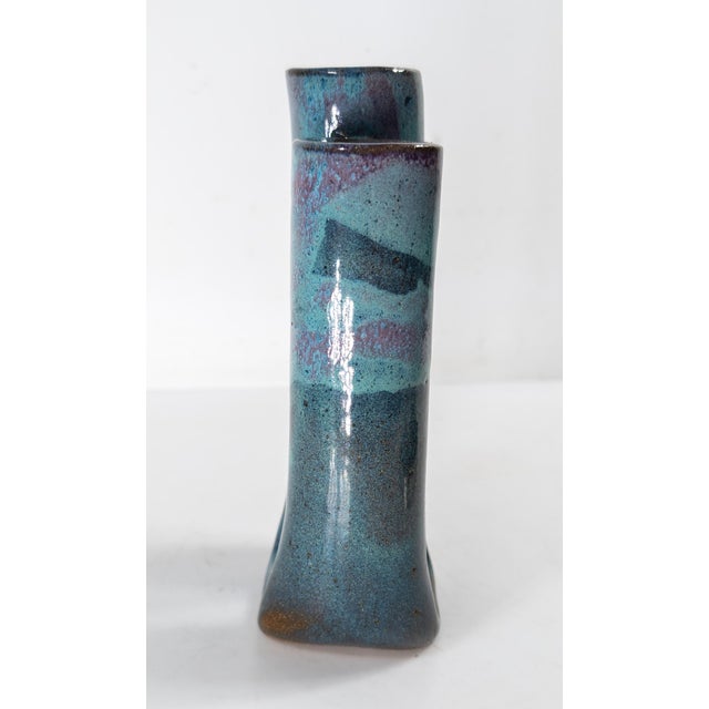 Mid-Century Modern Mid-Century Modern Turquoise and Teal Art Pottery Vase, Signed For Sale - Image 3 of 8