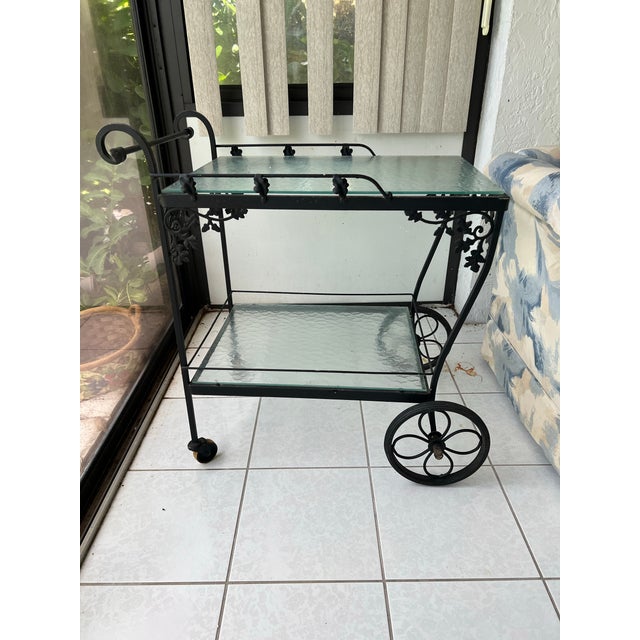 Vintage Black Wrought Iron Bar Cart, Woodard Attributed For Sale In West Palm - Image 6 of 10