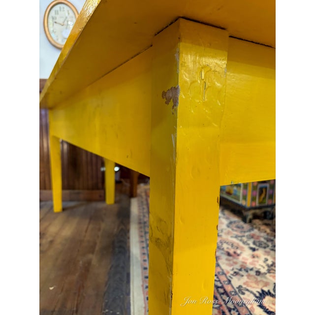 Vintage Large School or Lab Table , or Desk, With Painted Bright Yellow With Blue and Orange Drawers For Sale - Image 4 of 12