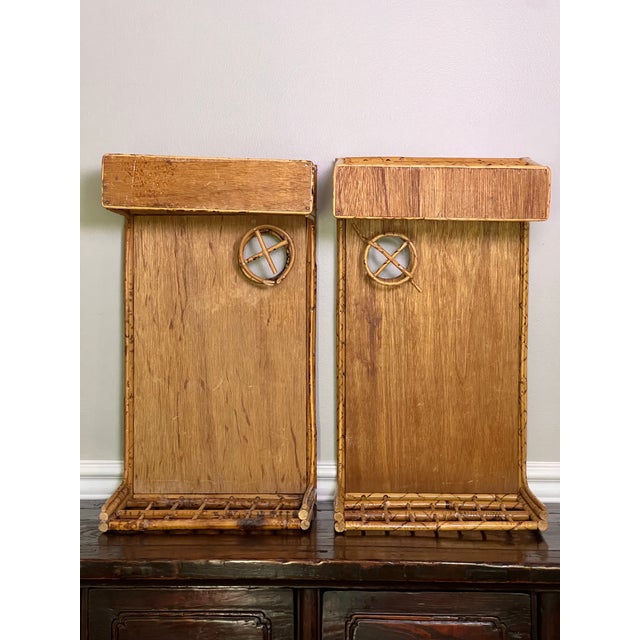 Near Pair of 1960s Bamboo and Rattan Bed Trays With Drink and Magazine Holder For Sale - Image 12 of 13