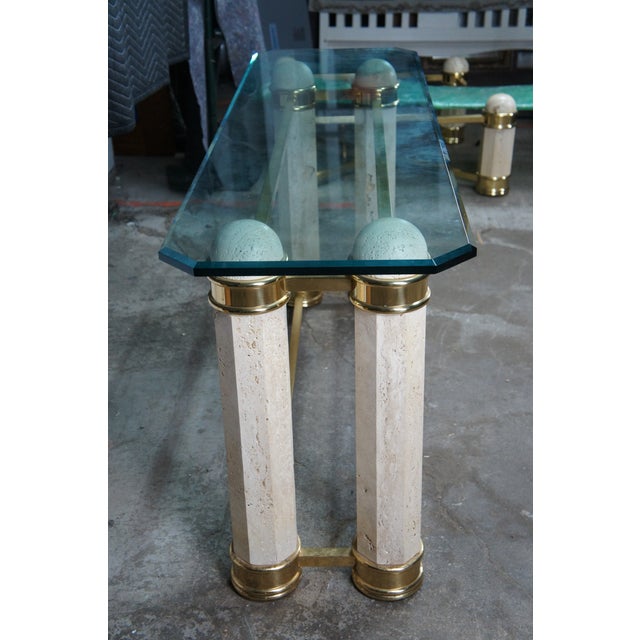 Vintage Italian Regency Travertine Stone Brass & Glass Console Hall Sofa Table For Sale - Image 12 of 12