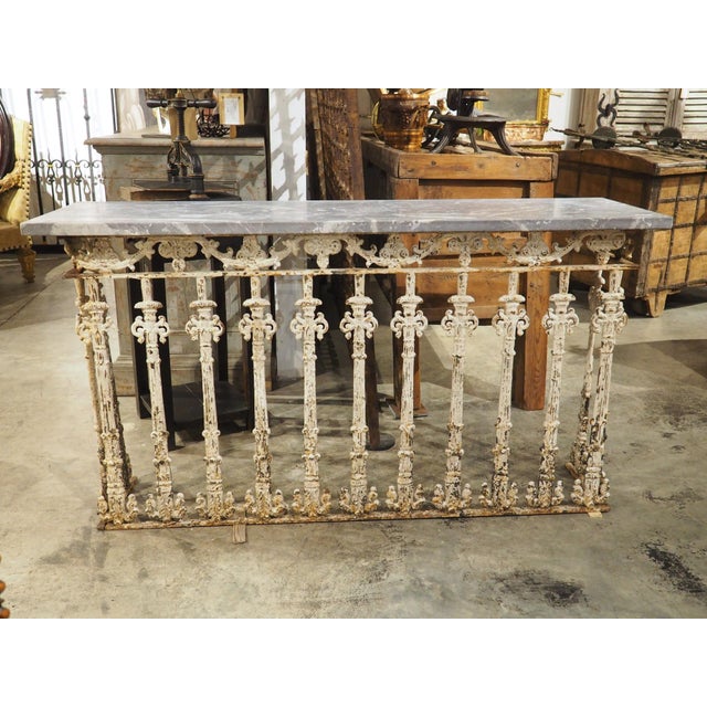 Antique Belgian Painted Iron Balcony Console Table With Marble Top, Circa 1900 For Sale - Image 13 of 17