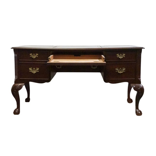 Late 20th Century Sligh Furniture the Ellis Line Solid Mahogany Traditional Chippendale Style 58" Desk W. Tooled Leather Top For Sale - Image 5 of 12