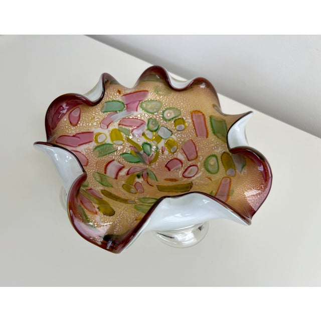 Stunning Murano Italian triple- cased art glass bowl. Hand blown with original foil label/tag still visible on the bottom....