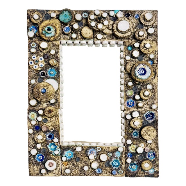 Rectangular Brutalist Studio Ceramic Wall Mirror with Abstract Ceramic Relief, Germany, 1960s For Sale
