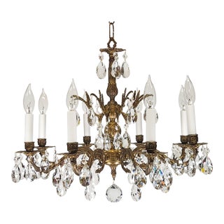 Antique 8 Light Glowing Glistening Gleaming Brass Cut Lead Crystal Chandelier For Sale