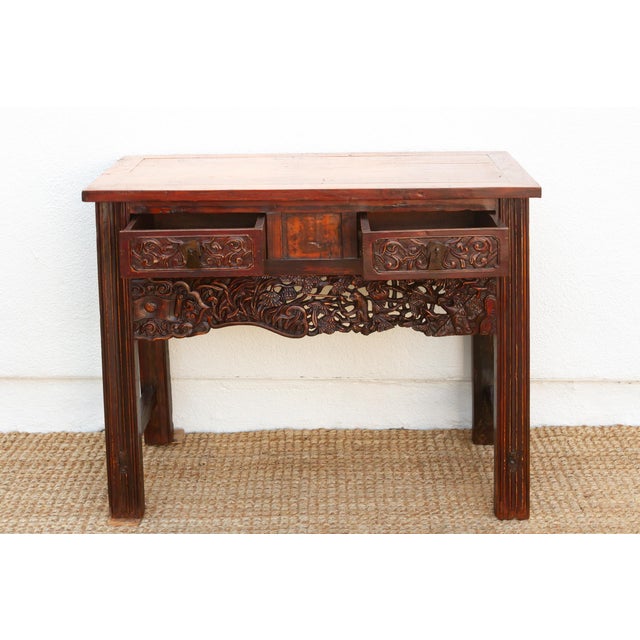 Rustic Heavily Carved Chinese Altar Console For Sale - Image 10 of 14
